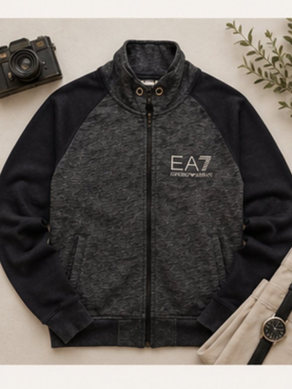 EA7 Emporio Armani Luxe Athleisure Zip Jacket Charcoal Gray Made In Italy M